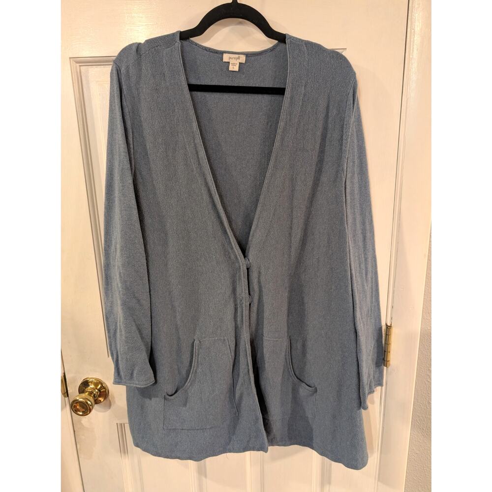 J. Jill Pure Jill Blue Snap Front Long Knit Cardigan Sweater L